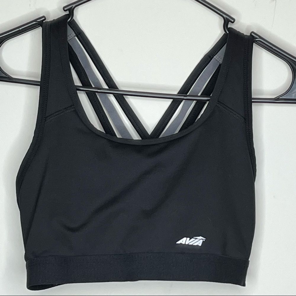 Womens Avia Begonia Black Gray Strappy‎ Compression/Sports Bra Size Small 4/6